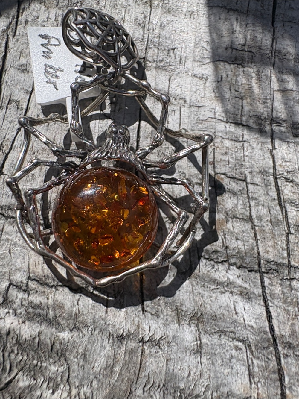 Genuine Baltic Amber Spider Pendant Necklace -